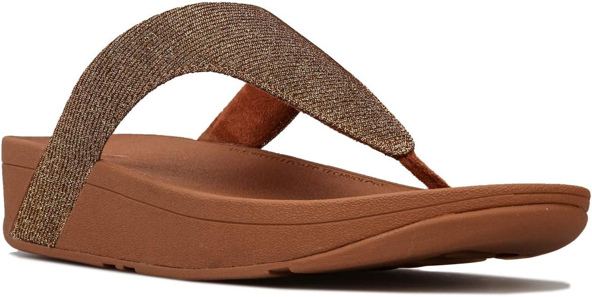 image:imageFitFlop Womens LULU Suede ToePost Sandals Lightweight Summer Walking Sandals with Cushioned Comfort Arch Support amp GripGold Artisan Gold 667