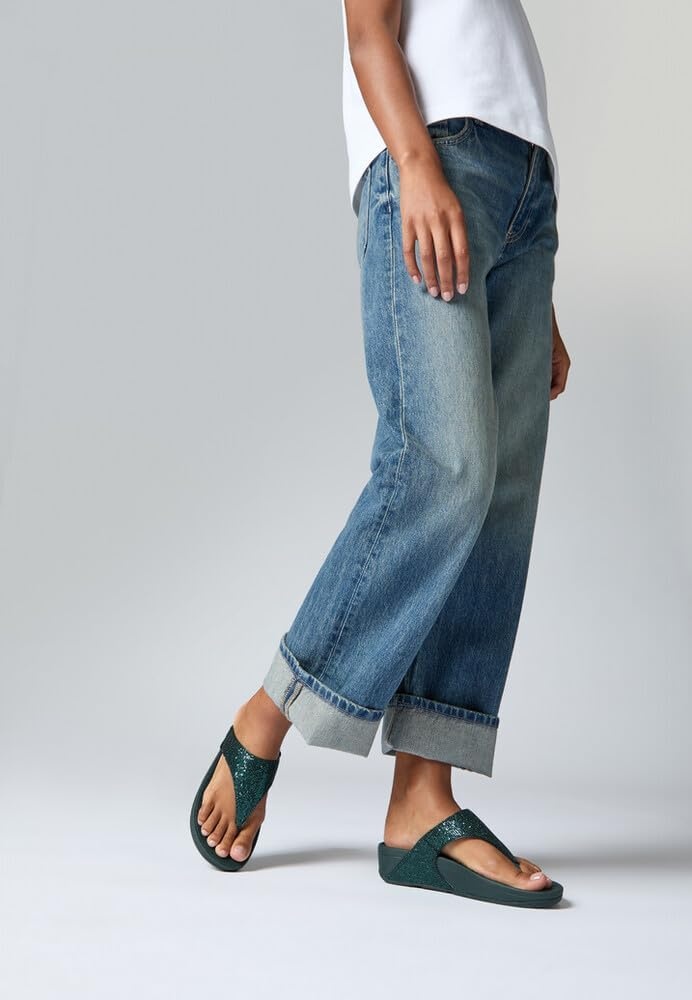 image:imageFitFlop Womens LULU Suede ToePost Sandals Lightweight Summer Walking Sandals with Cushioned Comfort Arch Support amp GripMetallic Deep Teal