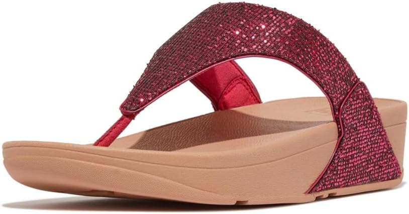 image:imageFitFlop Womens LULU Suede ToePost Sandals Lightweight Summer Walking Sandals with Cushioned Comfort Arch Support amp GripMetallic Wild Raspberry