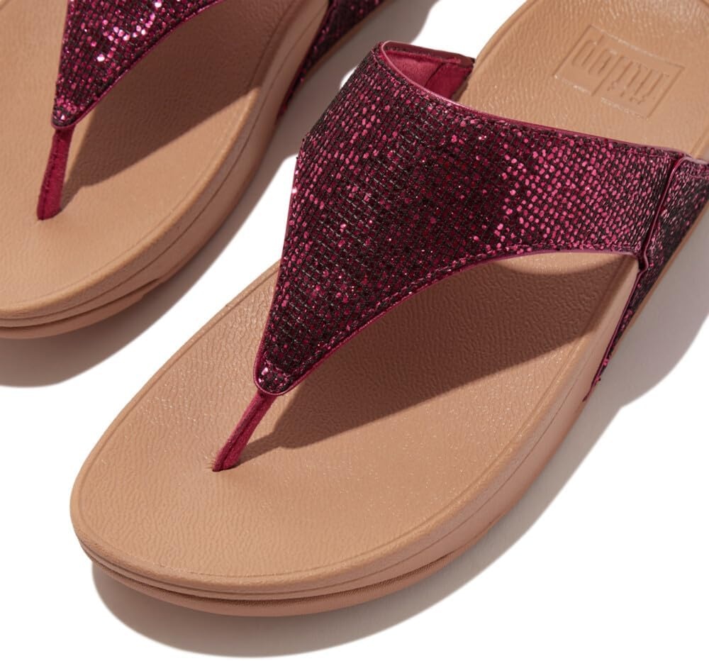 image:imageFitFlop Womens LULU Suede ToePost Sandals Lightweight Summer Walking Sandals with Cushioned Comfort Arch Support amp GripMetallic Wild Raspberry