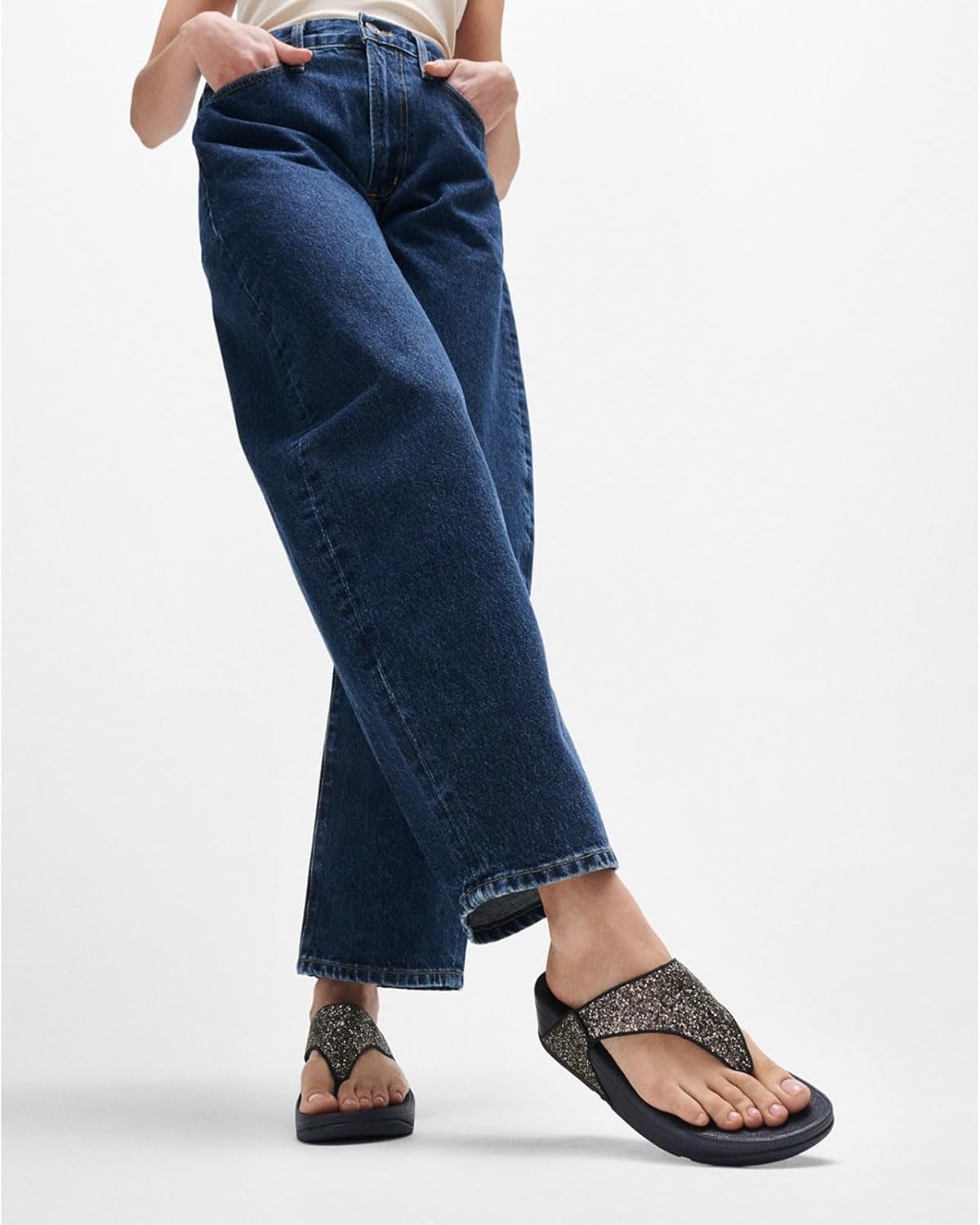 image:imageFitFlop Womens LULU Suede ToePost Sandals Lightweight Summer Walking Sandals with Cushioned Comfort Arch Support amp GripMidnight Navy Mix