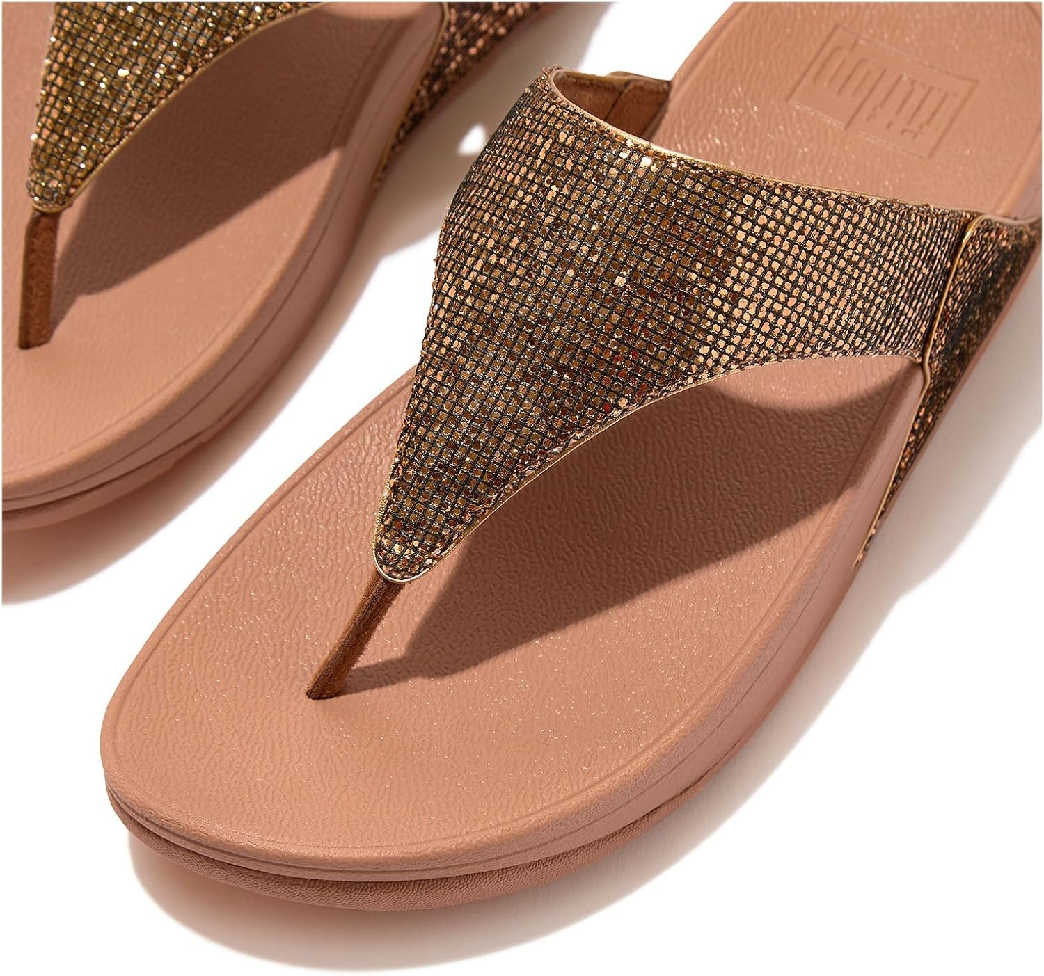 image:imageFitFlop Womens LULU Suede ToePost Sandals Lightweight Summer Walking Sandals with Cushioned Comfort Arch Support amp GripOld Gold