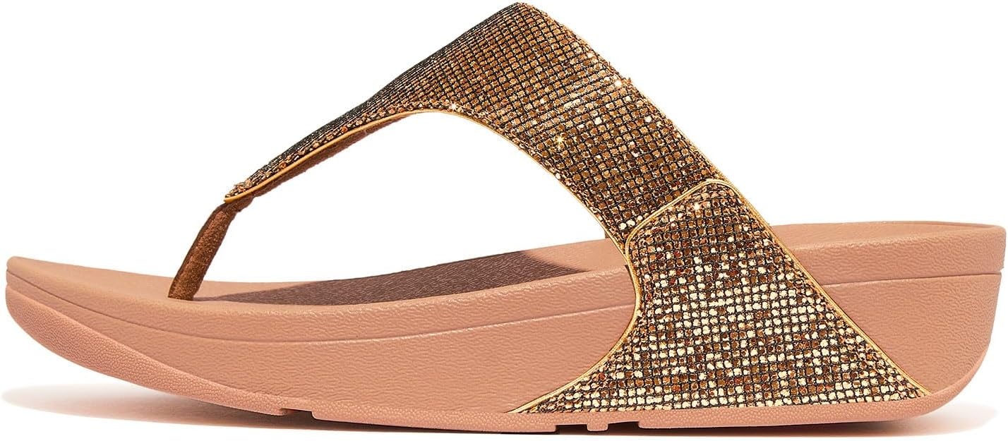 image:imageFitFlop Womens LULU Suede ToePost Sandals Lightweight Summer Walking Sandals with Cushioned Comfort Arch Support amp GripOld Gold