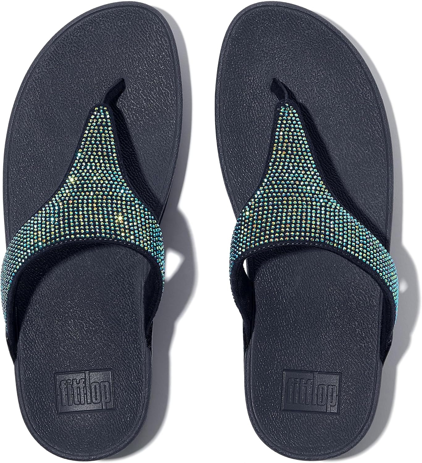 image:imageFitFlop Womens Lulu Crystal Embellished ToePost SandalsIridescent Navy