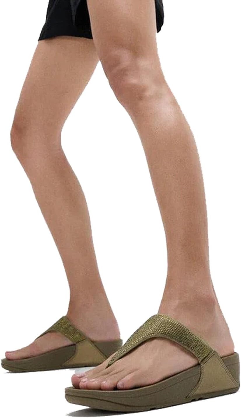 image:imageFitFlop Womens Lulu Crystal Embellished ToePost SandalsMetallic Camogreen