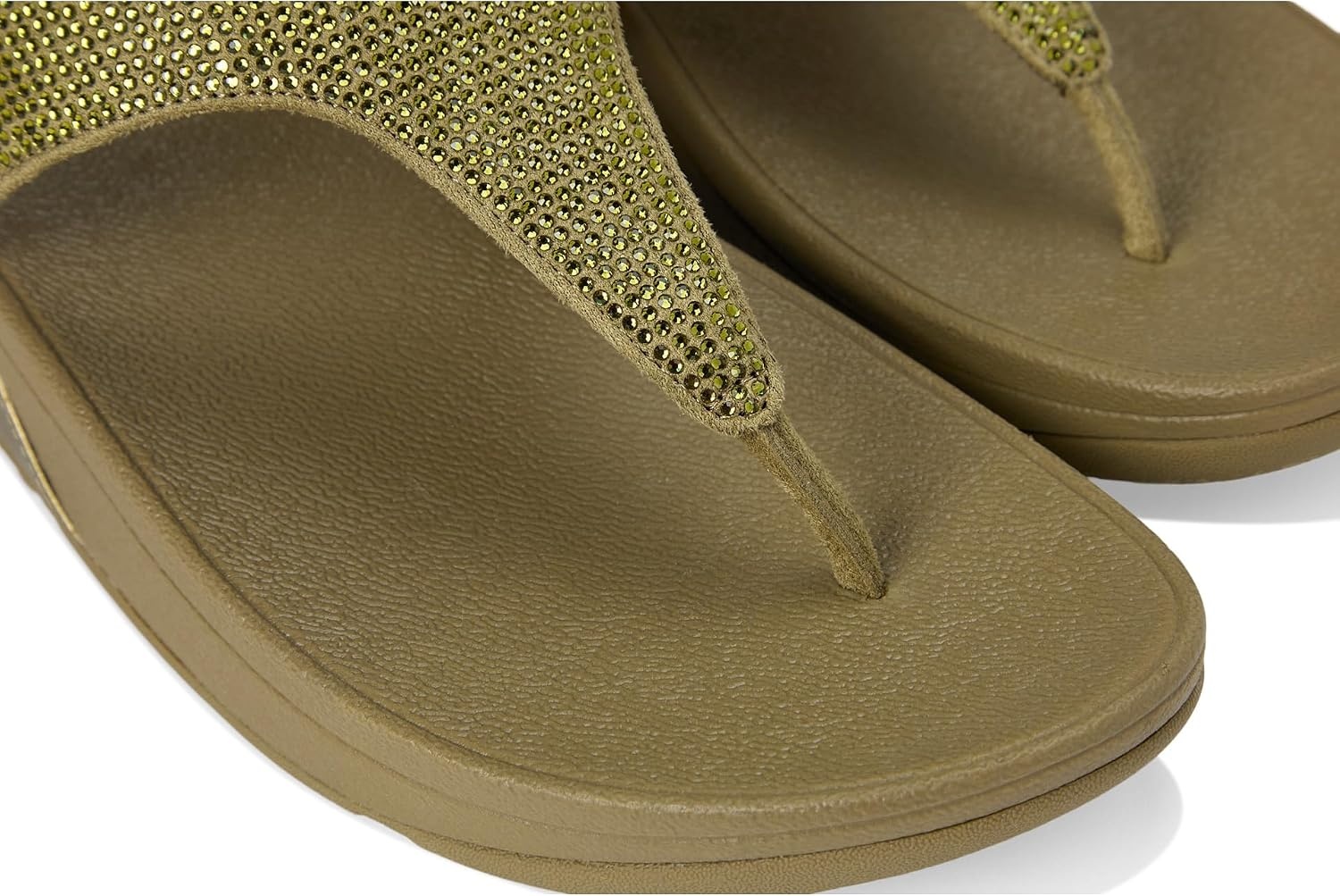 image:imageFitFlop Womens Lulu Crystal Embellished ToePost SandalsMetallic Camogreen