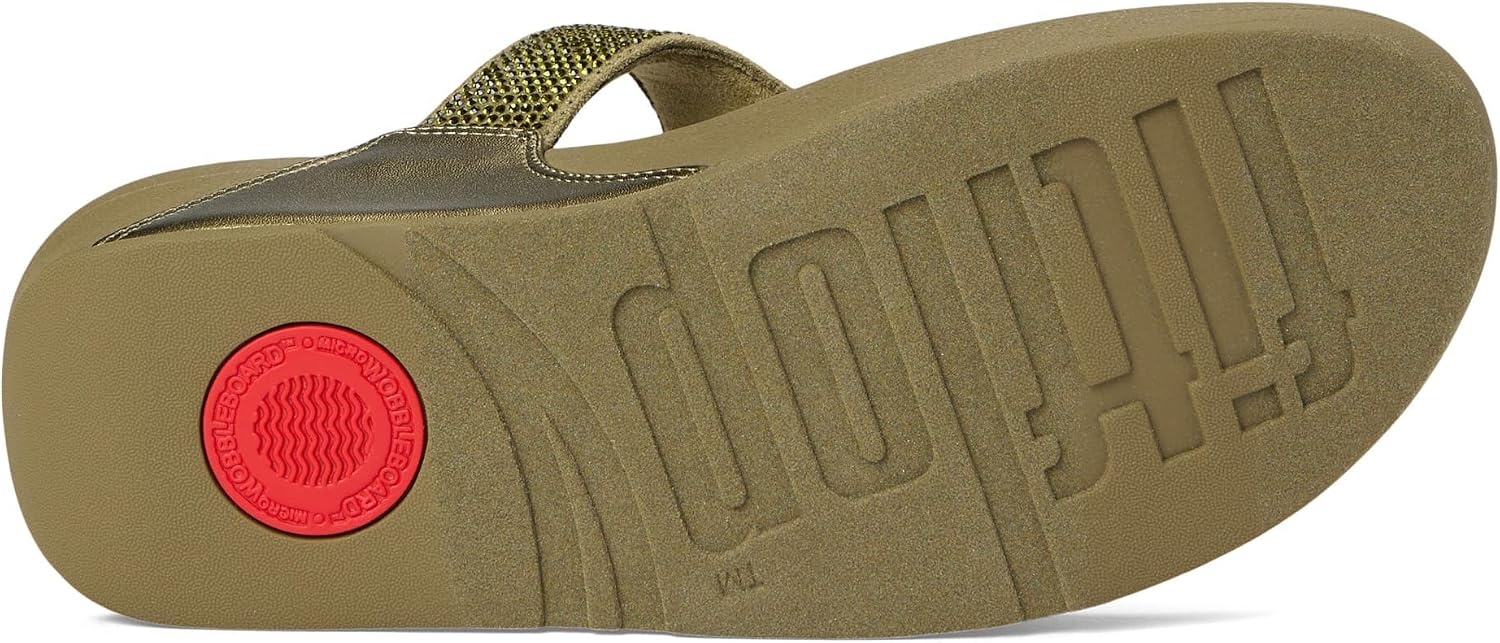 image:imageFitFlop Womens Lulu Crystal Embellished ToePost SandalsMetallic Camogreen