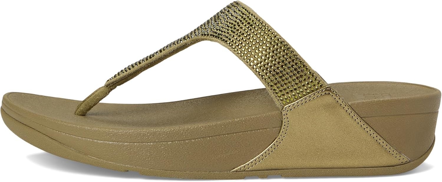 image:imageFitFlop Womens Lulu Crystal Embellished ToePost SandalsMetallic Camogreen