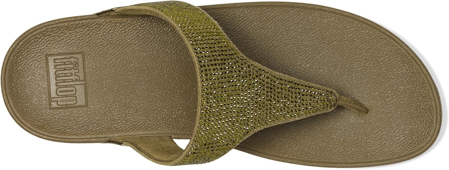 image:imageFitFlop Womens Lulu Crystal Embellished ToePost SandalsMetallic Camogreen