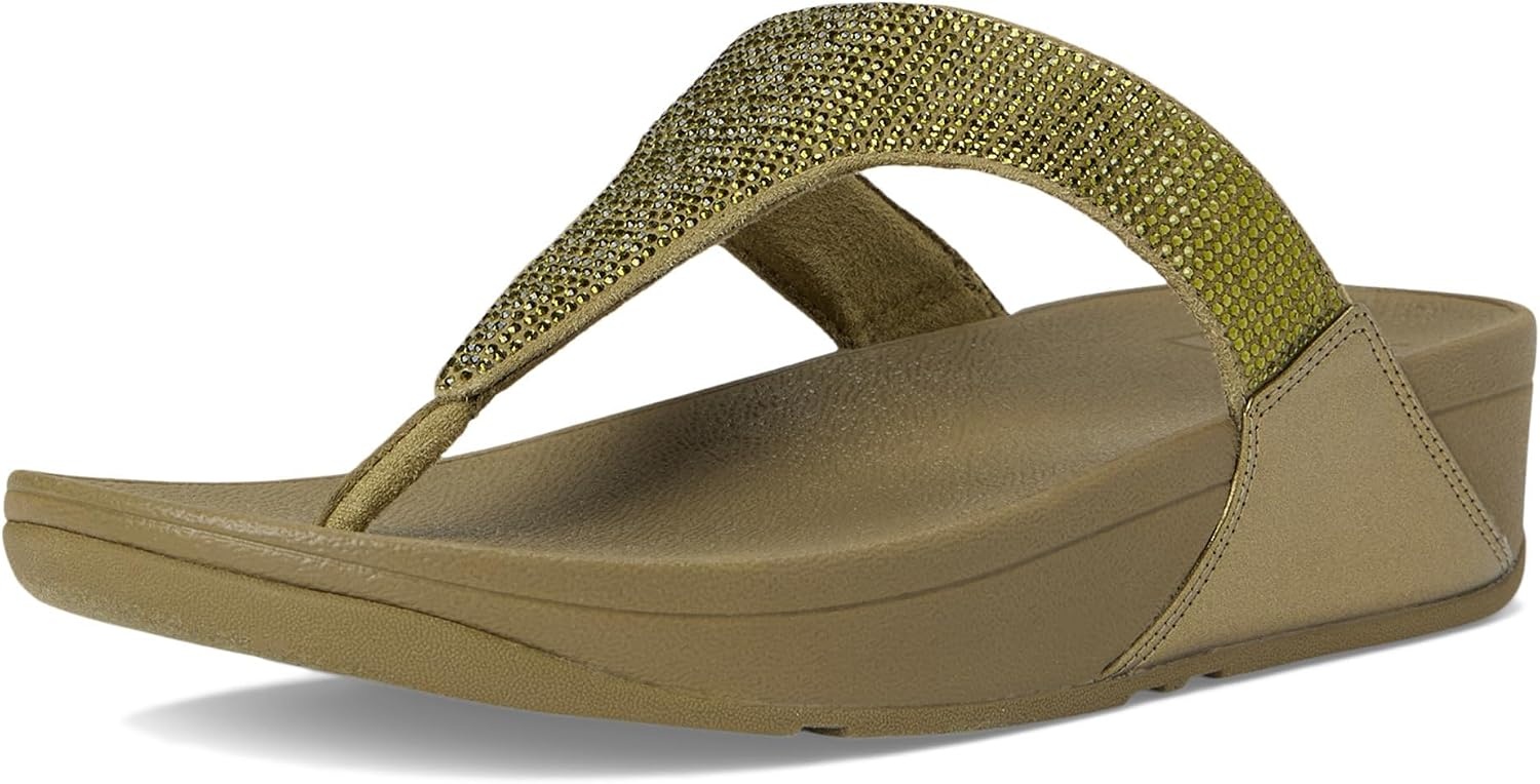 image:imageFitFlop Womens Lulu Crystal Embellished ToePost SandalsMetallic Camogreen