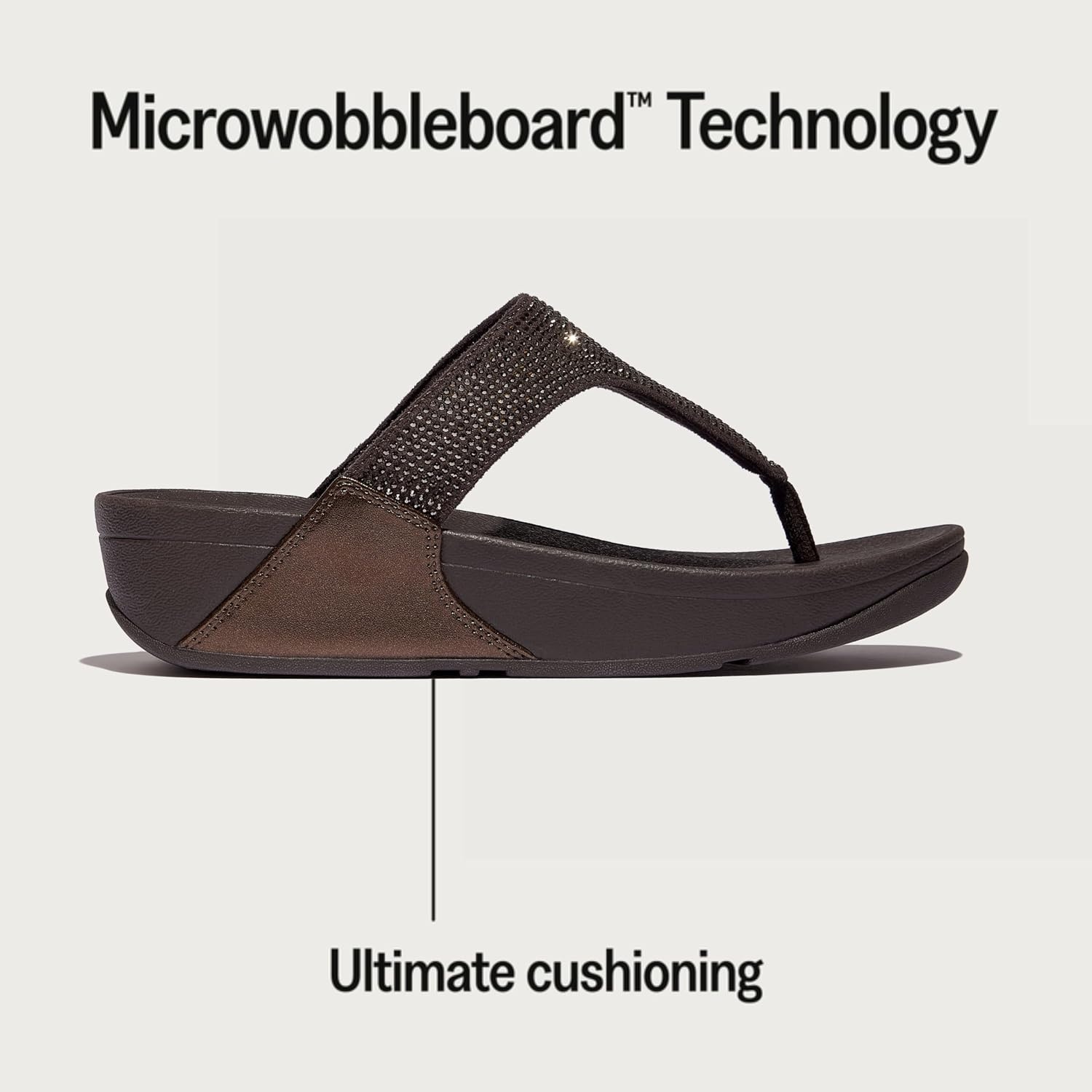 image:imageFitFlop Womens Lulu Crystal Embellished ToePost SandalsMetallic Chocolate Brown
