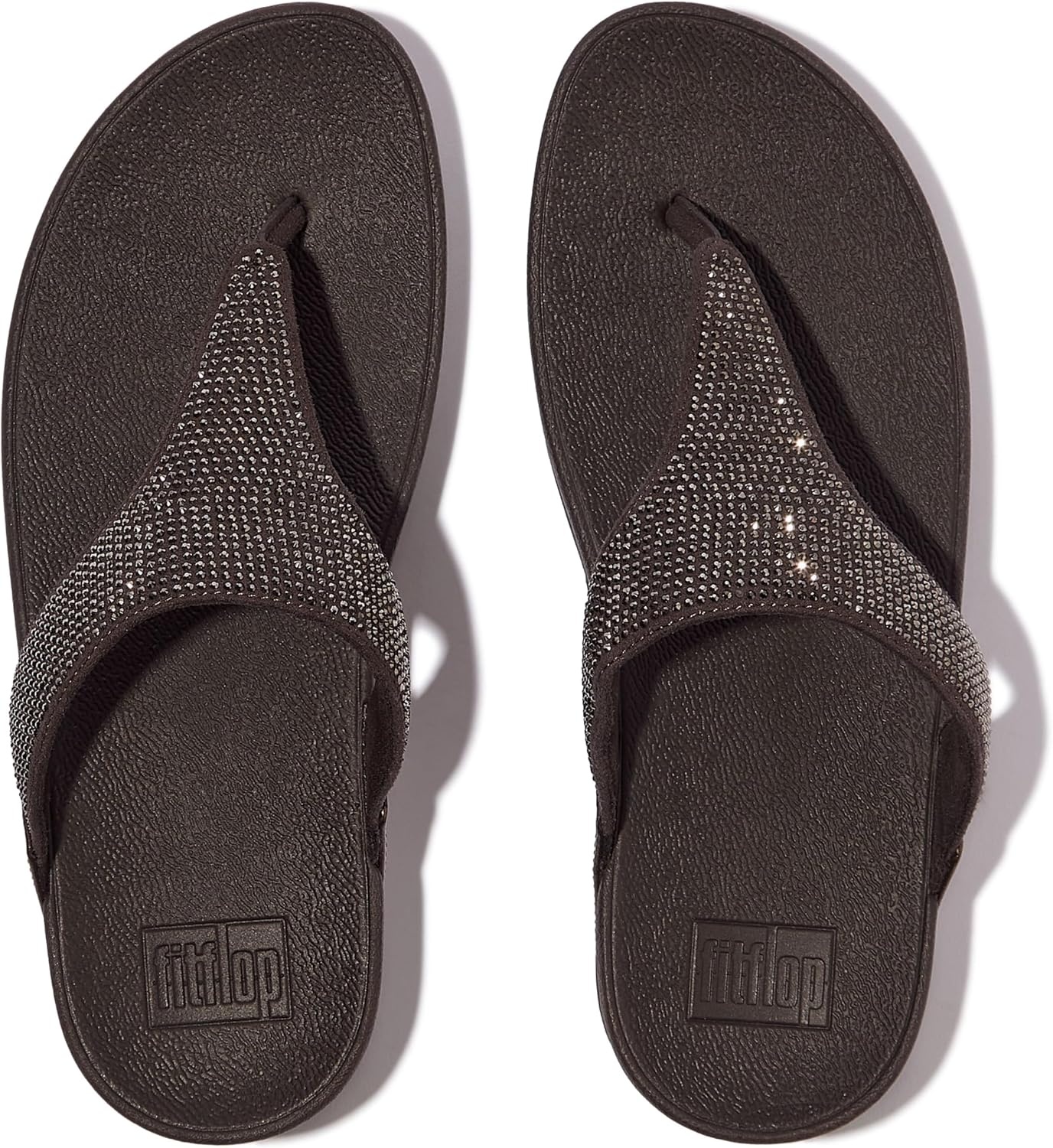 image:imageFitFlop Womens Lulu Crystal Embellished ToePost SandalsMetallic Chocolate Brown