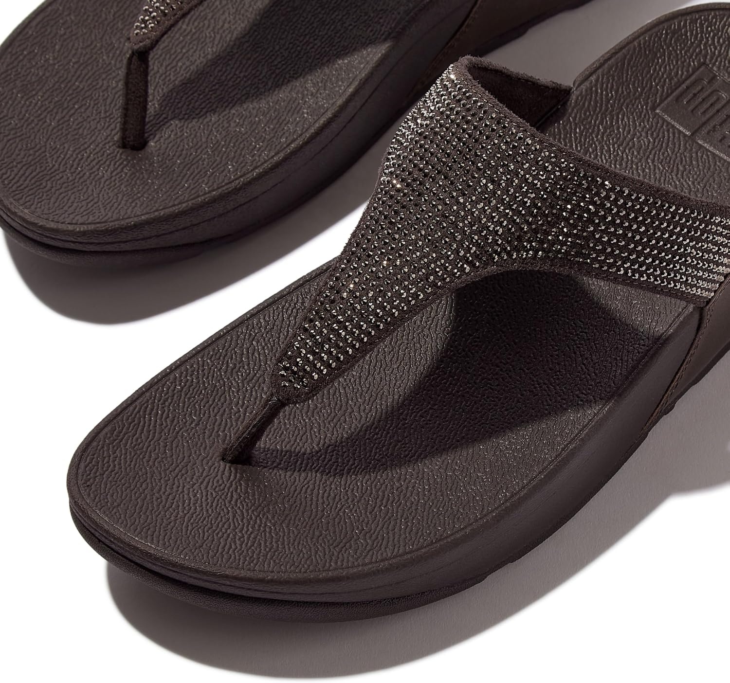 image:imageFitFlop Womens Lulu Crystal Embellished ToePost SandalsMetallic Chocolate Brown