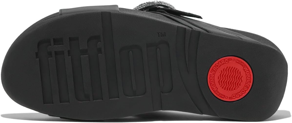 image:imageFitFlop Womens Lulu CrystalBuckle Leather Cross SlidesBlack