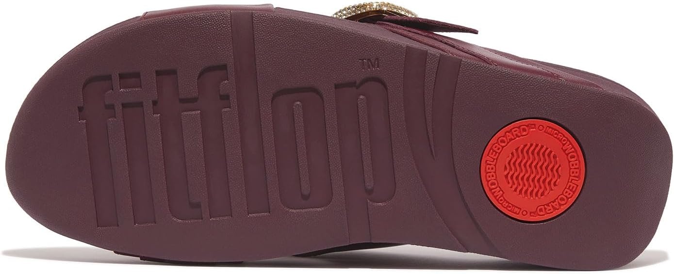 image:imageFitFlop Womens Lulu CrystalBuckle Leather Cross SlidesMauve Wine