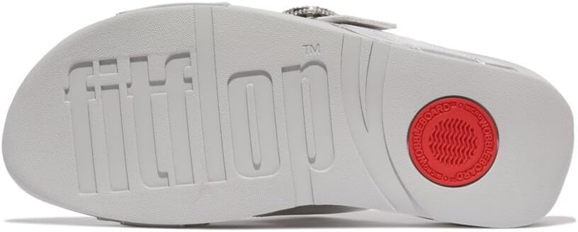 image:imageFitFlop Womens Lulu CrystalBuckle Leather Cross SlidesSilver