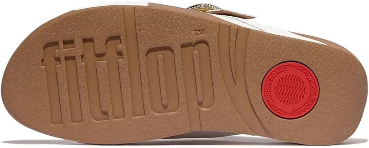 image:imageFitFlop Womens Lulu CrystalBuckle Leather Cross SlidesUrban White 1