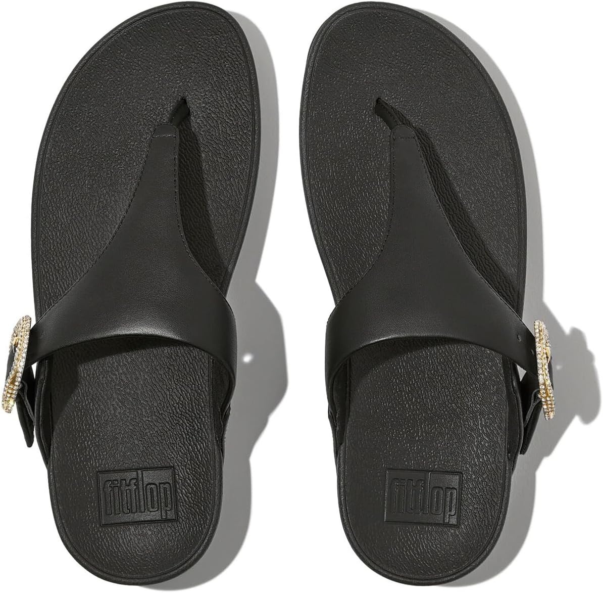 image:imageFitFlop Womens Lulu CrystalBuckle Leather ToePost SandalBlack
