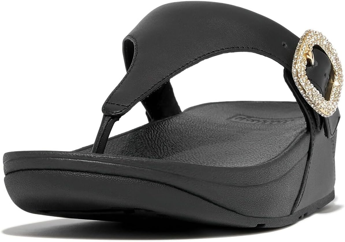 image:imageFitFlop Womens Lulu CrystalBuckle Leather ToePost SandalBlack