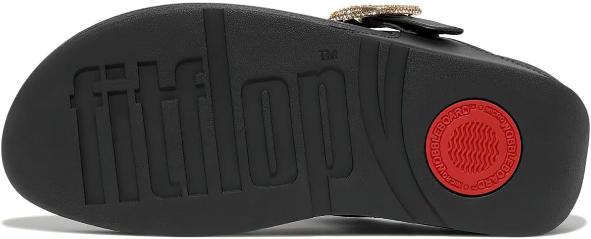 image:imageFitFlop Womens Lulu CrystalBuckle Leather ToePost SandalBlack