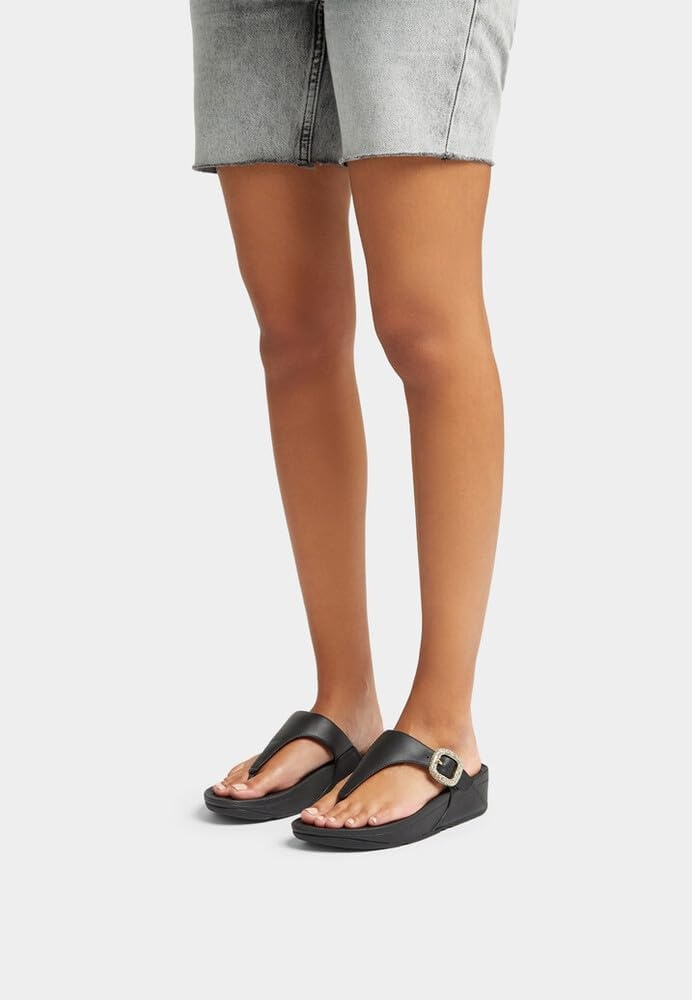 image:imageFitFlop Womens Lulu CrystalBuckle Leather ToePost SandalBlack
