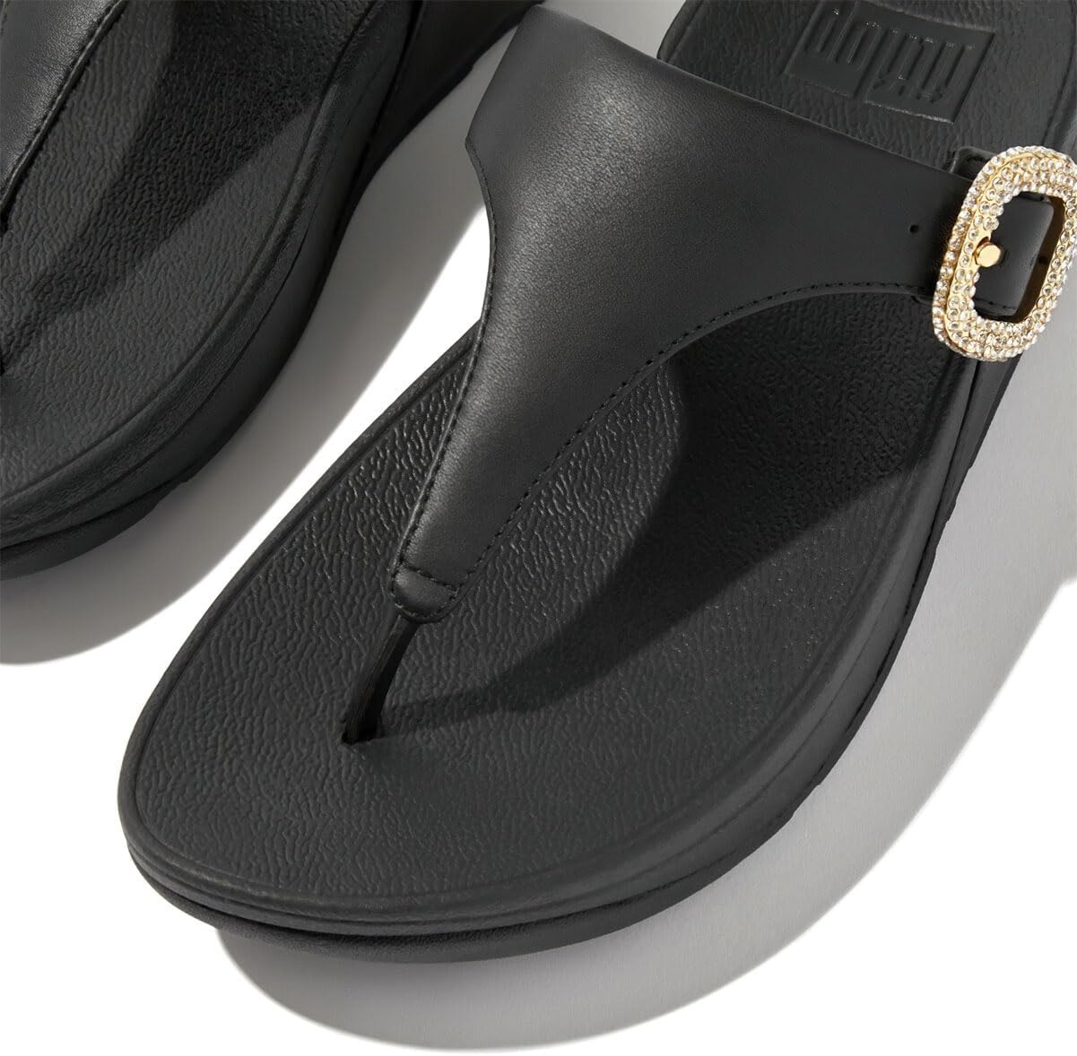 image:imageFitFlop Womens Lulu CrystalBuckle Leather ToePost SandalBlack