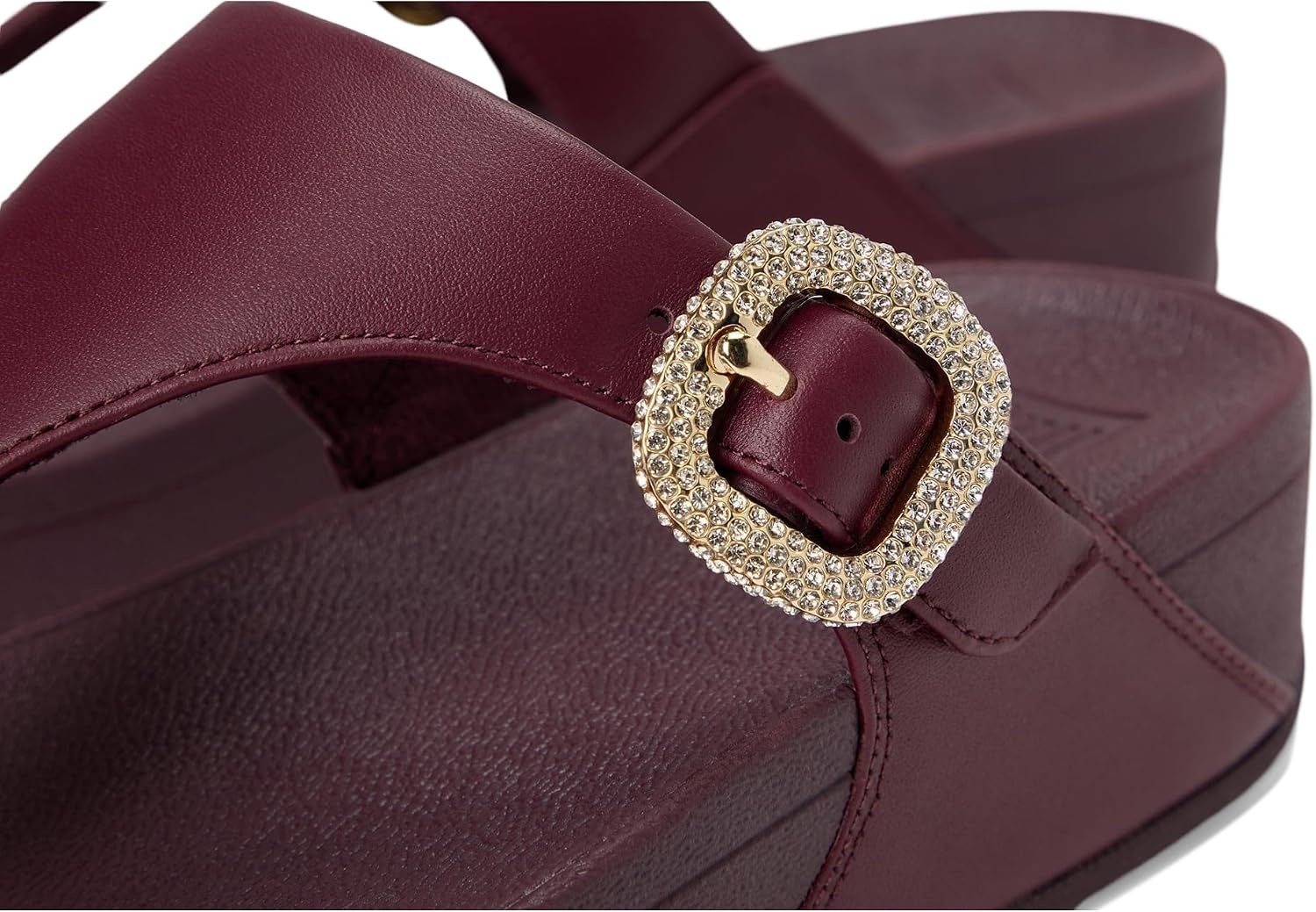 image:imageFitFlop Womens Lulu CrystalBuckle Leather ToePost SandalMauve Wine