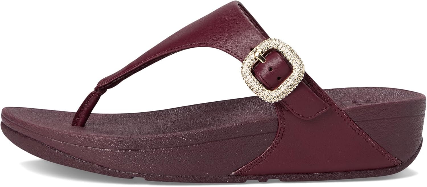 image:imageFitFlop Womens Lulu CrystalBuckle Leather ToePost SandalMauve Wine