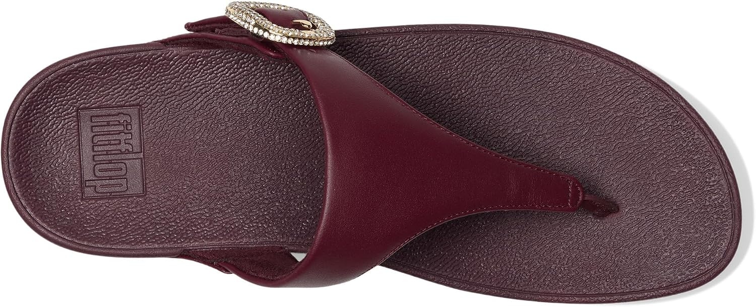 image:imageFitFlop Womens Lulu CrystalBuckle Leather ToePost SandalMauve Wine