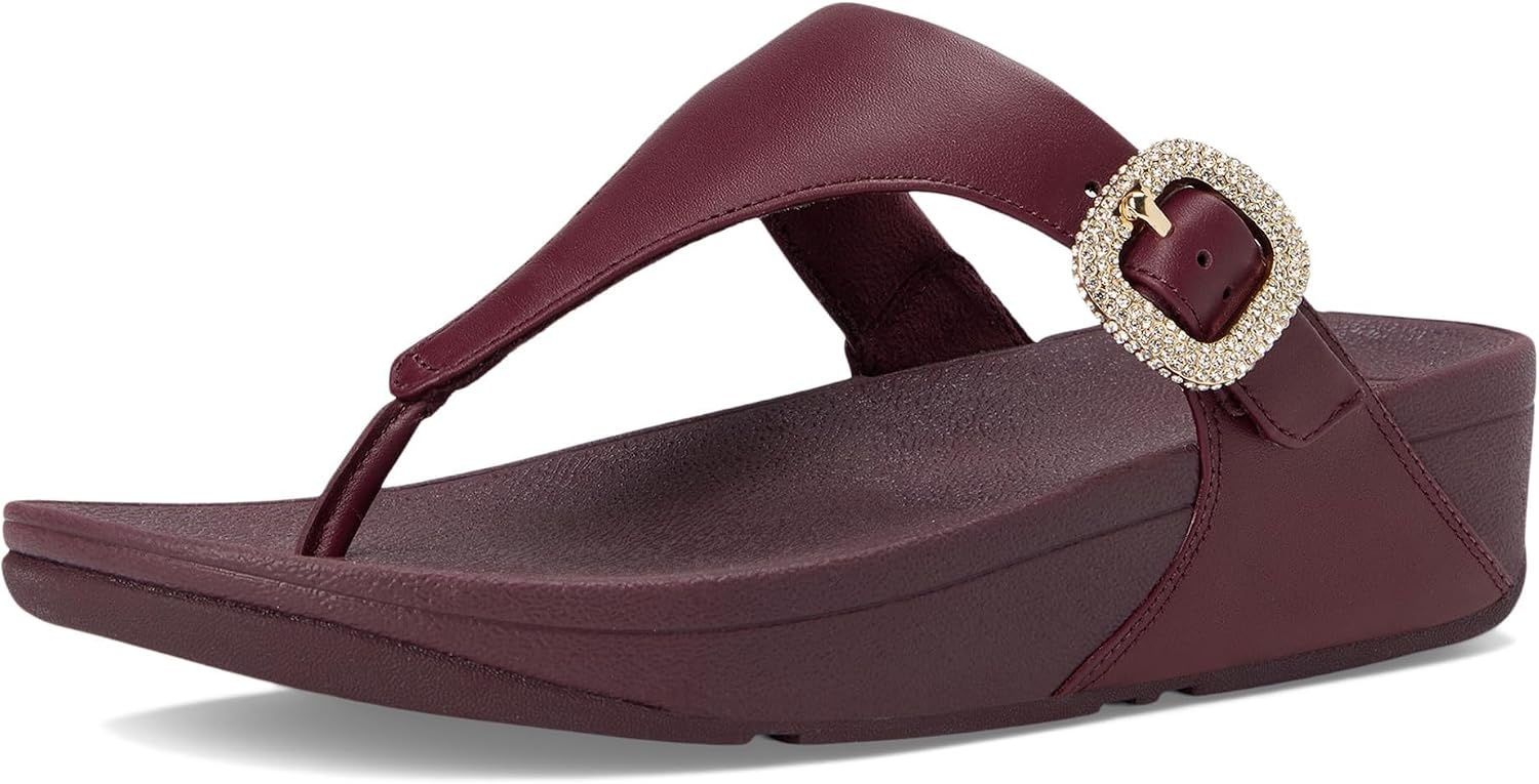 image:imageFitFlop Womens Lulu CrystalBuckle Leather ToePost SandalMauve Wine
