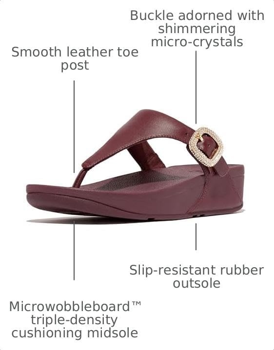 image:imageFitFlop Womens Lulu CrystalBuckle Leather ToePost SandalMauve Wine