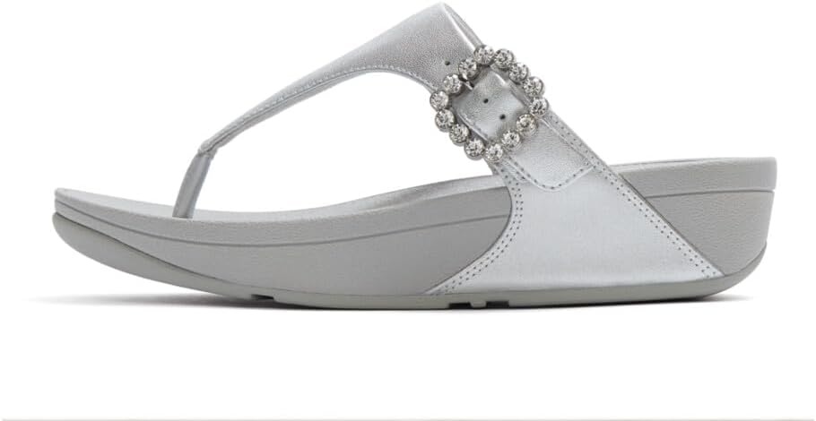image:imageFitFlop Womens Lulu CrystalBuckle Leather ToePost SandalSilver