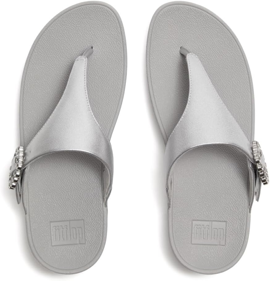 image:imageFitFlop Womens Lulu CrystalBuckle Leather ToePost SandalSilver