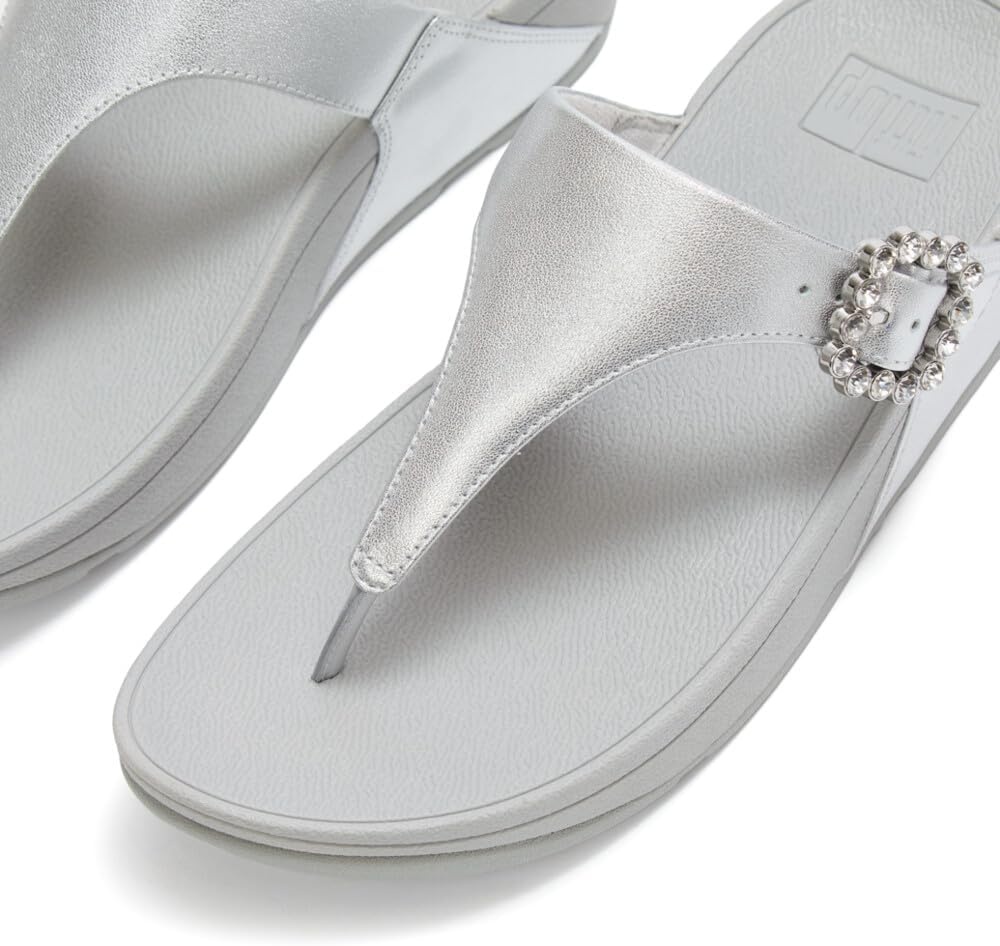 image:imageFitFlop Womens Lulu CrystalBuckle Leather ToePost SandalSilver