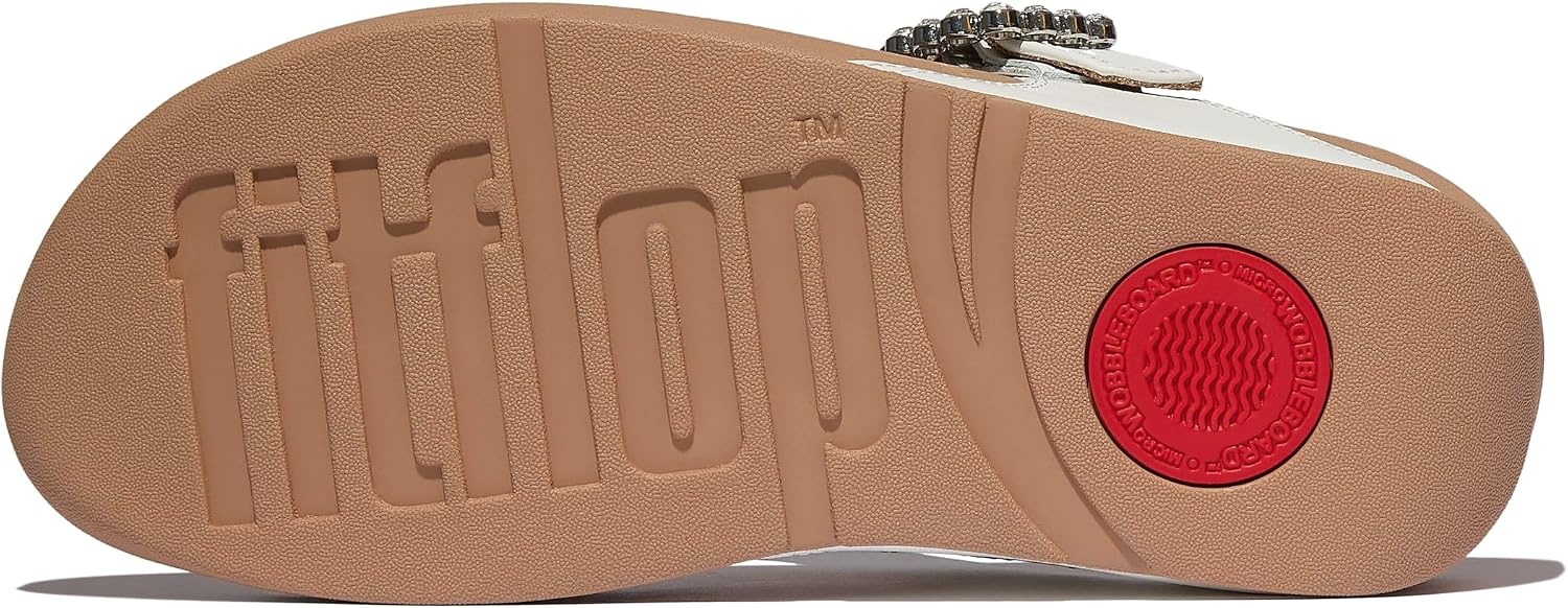 image:imageFitFlop Womens Lulu CrystalBuckle Leather ToePost SandalUrban White 1