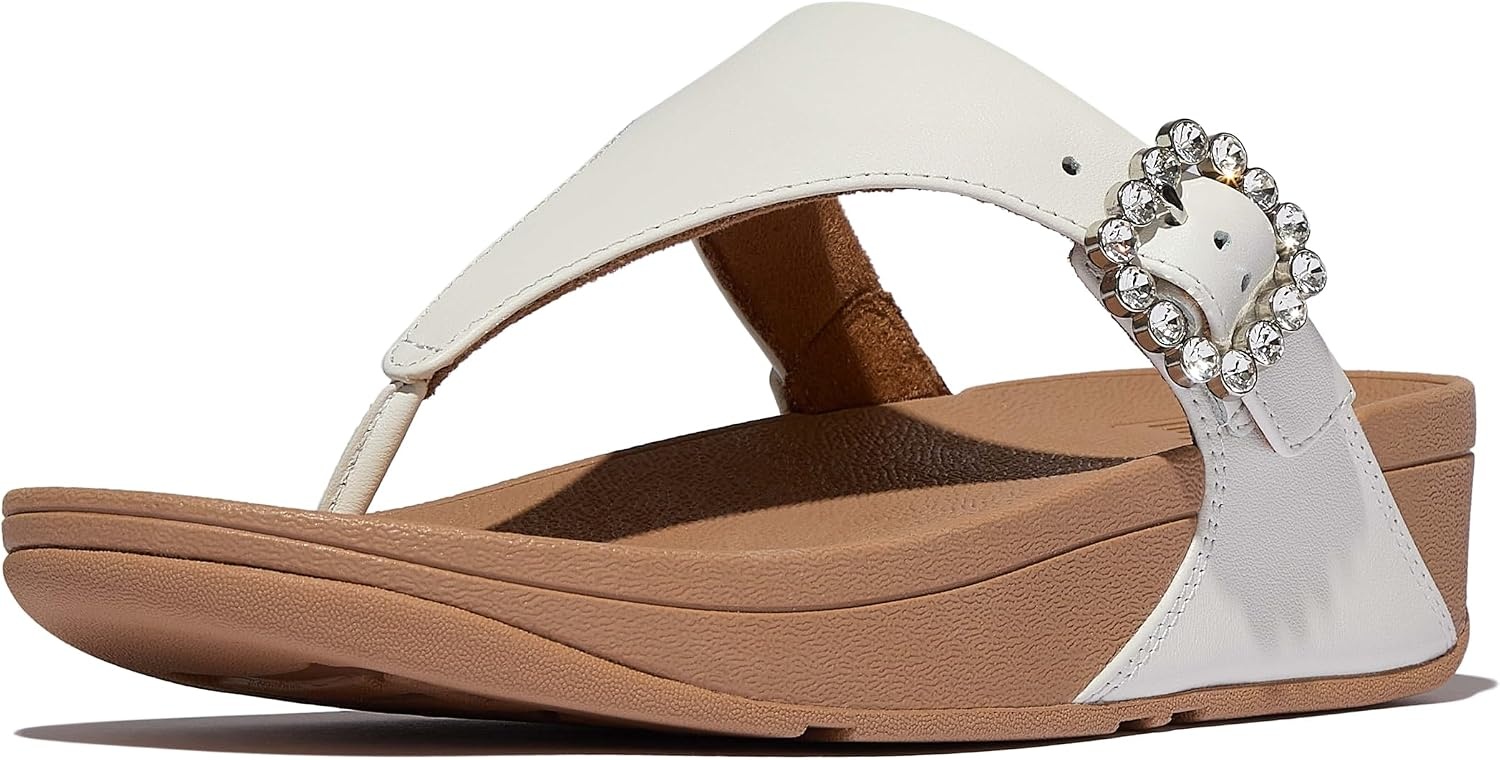 image:imageFitFlop Womens Lulu CrystalBuckle Leather ToePost SandalUrban White 1