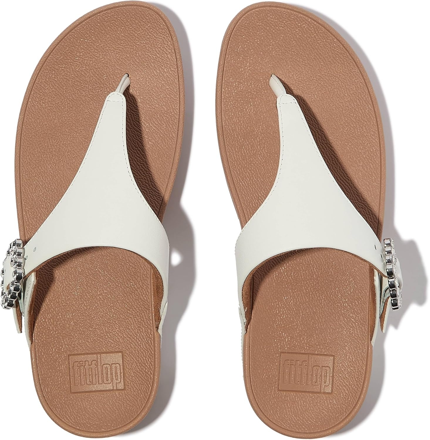 image:imageFitFlop Womens Lulu CrystalBuckle Leather ToePost SandalUrban White 1