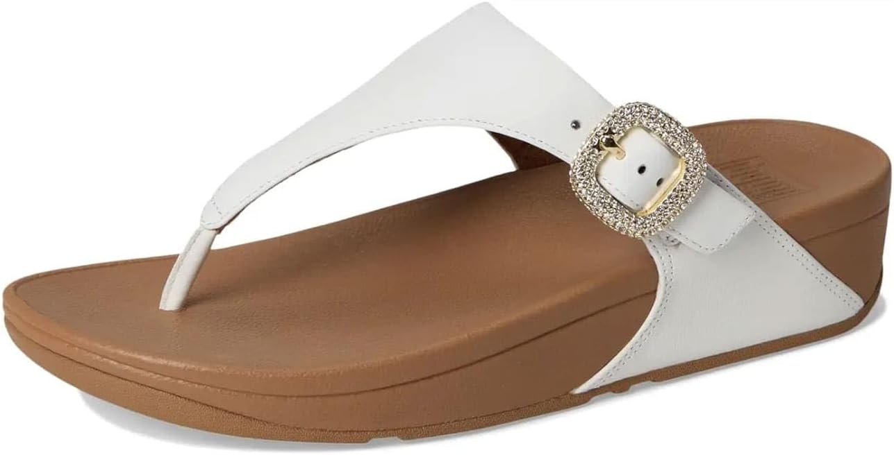image:imageFitFlop Womens Lulu CrystalBuckle Leather ToePost SandalUrban White