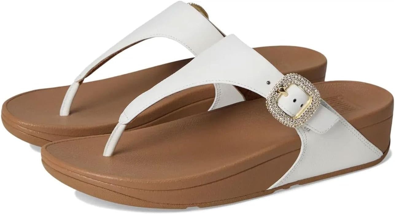image:imageFitFlop Womens Lulu CrystalBuckle Leather ToePost SandalUrban White