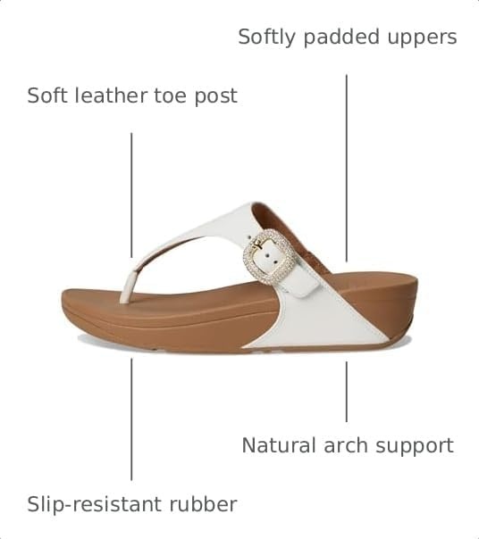 image:imageFitFlop Womens Lulu CrystalBuckle Leather ToePost SandalUrban White
