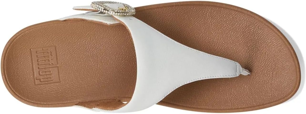 image:imageFitFlop Womens Lulu CrystalBuckle Leather ToePost SandalUrban White