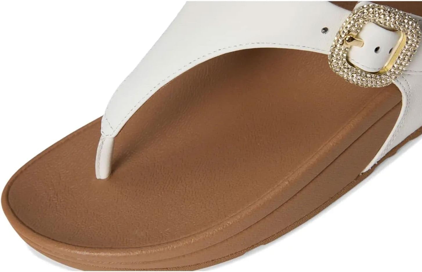 image:imageFitFlop Womens Lulu CrystalBuckle Leather ToePost SandalUrban White