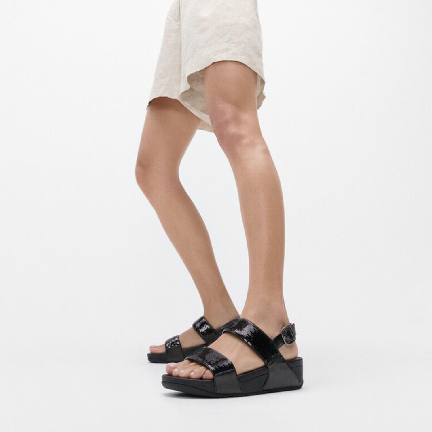 image:imageFitFlop Womens Lulu Sequin Slide Backstrap SandalAll Black