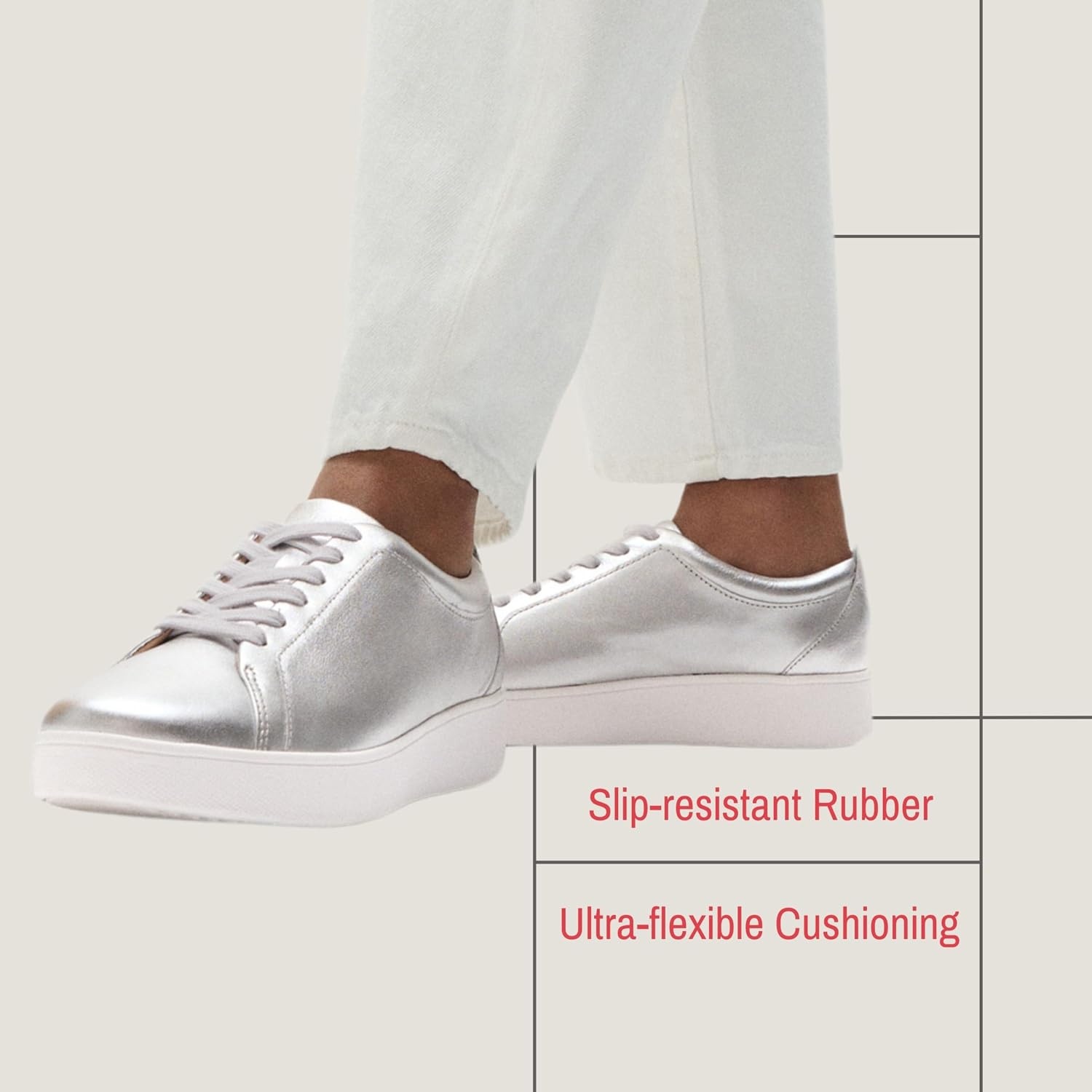 image:imageFitFlop Womens Rally Leather SneakersSilver 2