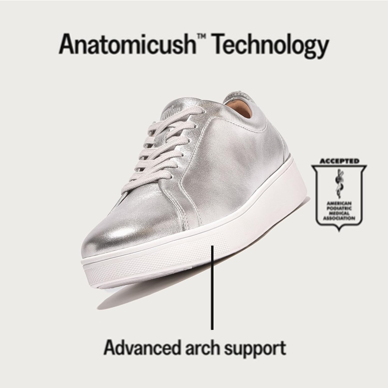 image:imageFitFlop Womens Rally Leather SneakersSilver 2