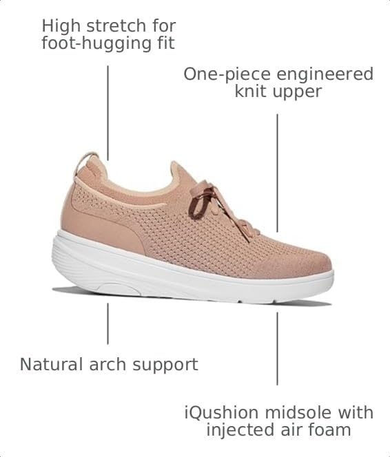 image:imageFitFlop Womens Superq Knit Slipon Laced SneakersBeige BuffRose Gold