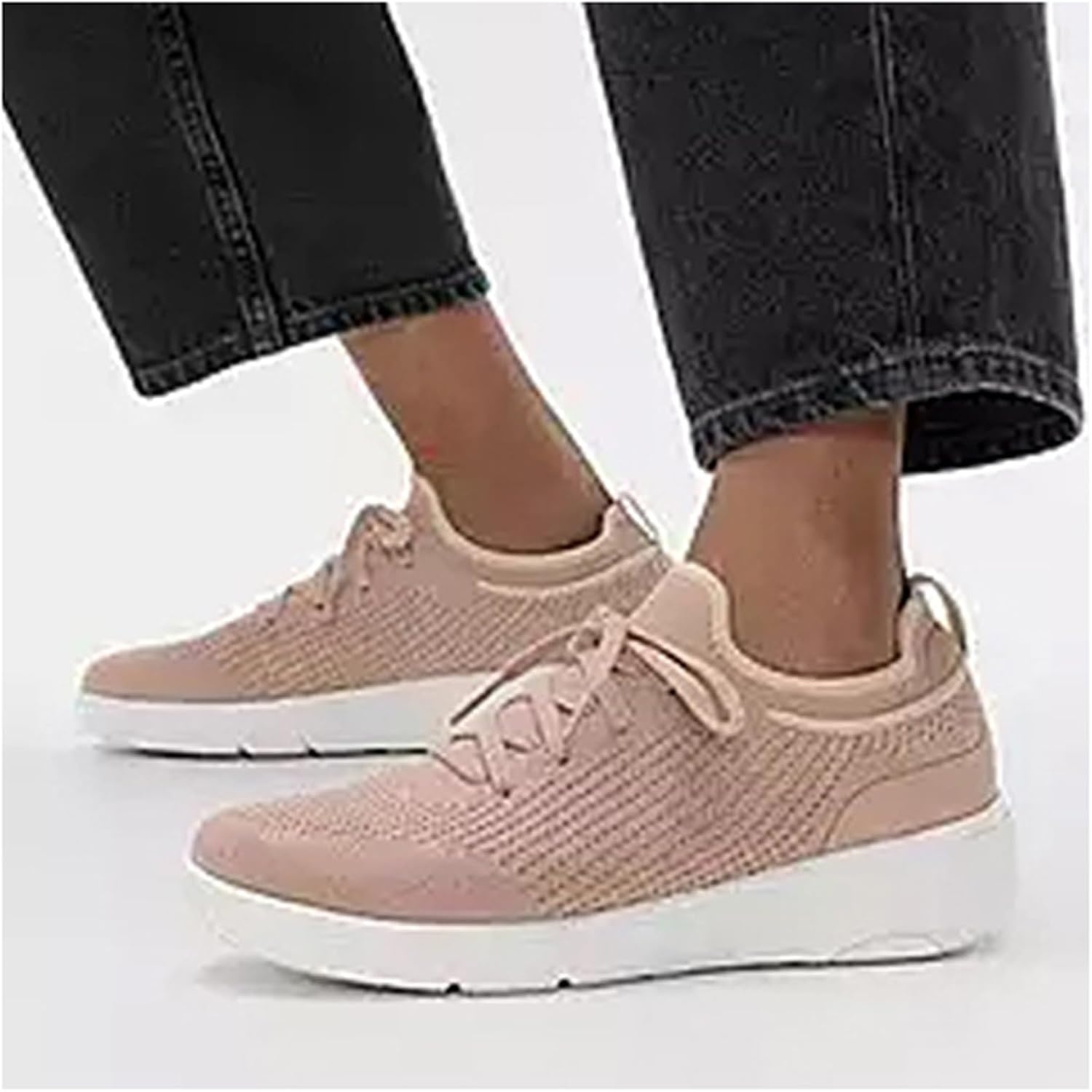 image:imageFitFlop Womens Superq Knit Slipon Laced SneakersBeige BuffRose Gold