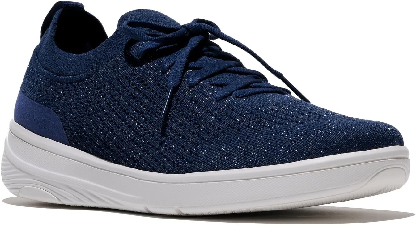 image:imageFitFlop Womens Superq Knit Slipon Laced SneakersMetallic Midnight Navy