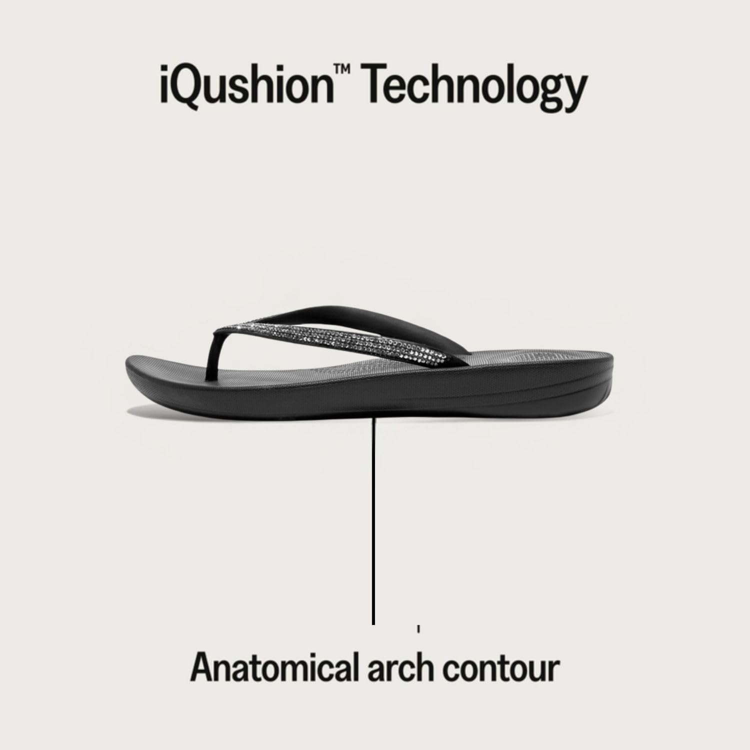 image:imageFitFlop Womens iQushion Sparkle Ergonomic Flip Flops for Walking Lightweight Waterproof Cushioned Thong Sandals for Women with Non Slip Bottom and Arch Support Lightweight Waterproof Walking Sandals wCushioned Comfort amp Arch SupportBlack