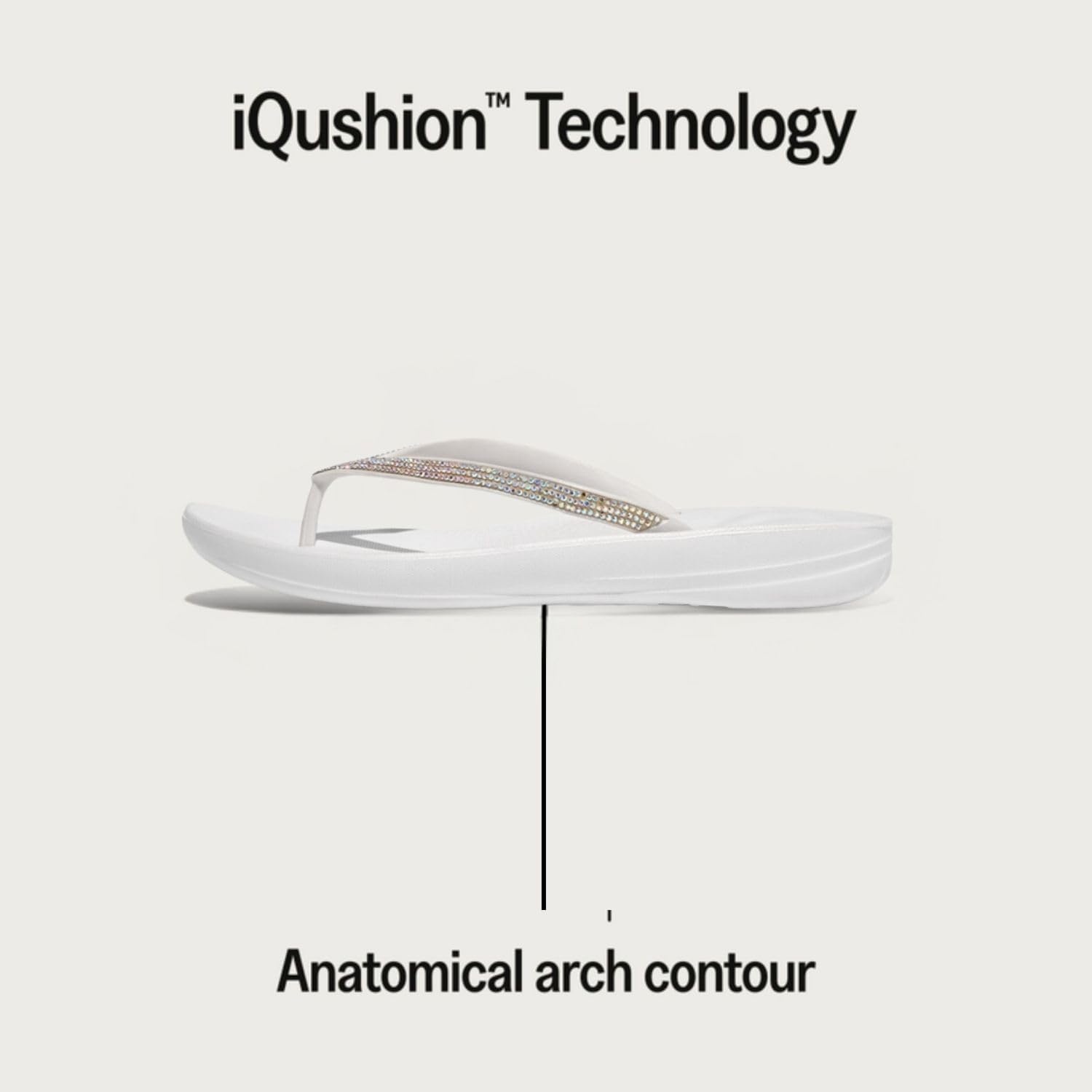 image:imageFitFlop Womens iQushion Sparkle Ergonomic Flip Flops for Walking Lightweight Waterproof Cushioned Thong Sandals for Women with Non Slip Bottom and Arch Support Lightweight Waterproof Walking Sandals wCushioned Comfort amp Arch SupportUrban White